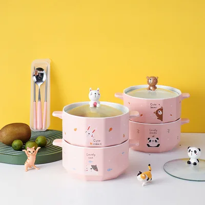 Creative Ceramic Bowl Cute Ramen Instant Noodle Instant Bowl Cup Kawaii Japanese Kids Lunch Bento Box With Tableware Container