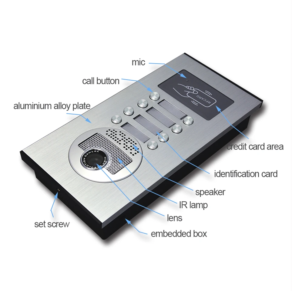 7 Inch Color Door Intercom Multi-apartment System Video Doorbell Device For Building Villa With Multi MonitorIR Night Waterproof