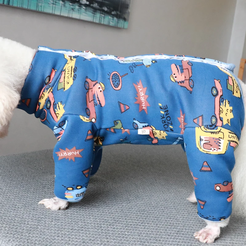 Pet Dog Jumpsuit Warm Fleece Puppy Clothes Protect Belly Pajamas High Neck Printed Overalls For Small Dogs Chihuahua Poodle Coat