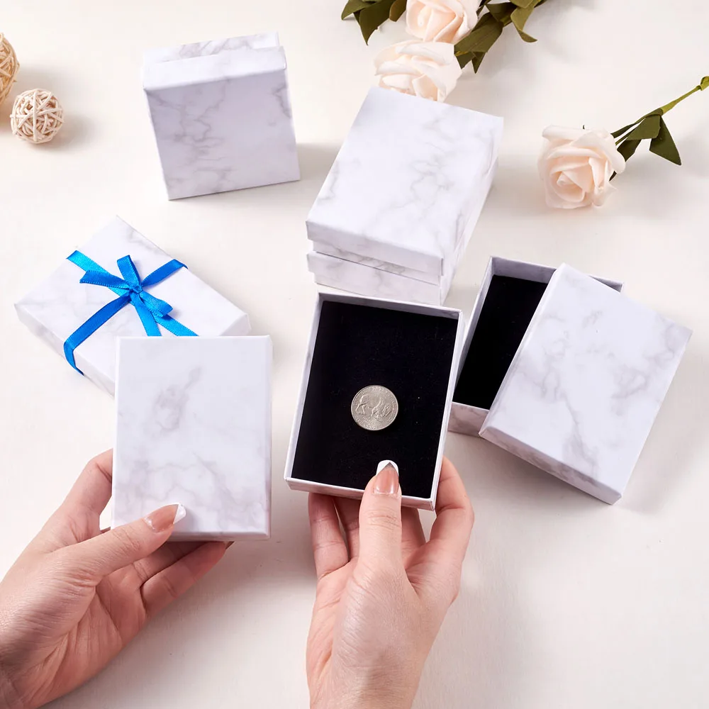 18/24pcs Rectangle/Square Marbling Paper Cardboard Jewelry Boxes for Necklace Bracelet Earring Ring Gift Box Storage