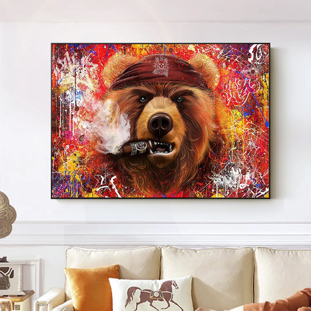 Abstract Graffiti Animals Smoking Cigar Bear Boss Wall Paintings Prints Mafia Canvas Art Posters For Living Room Home Decor