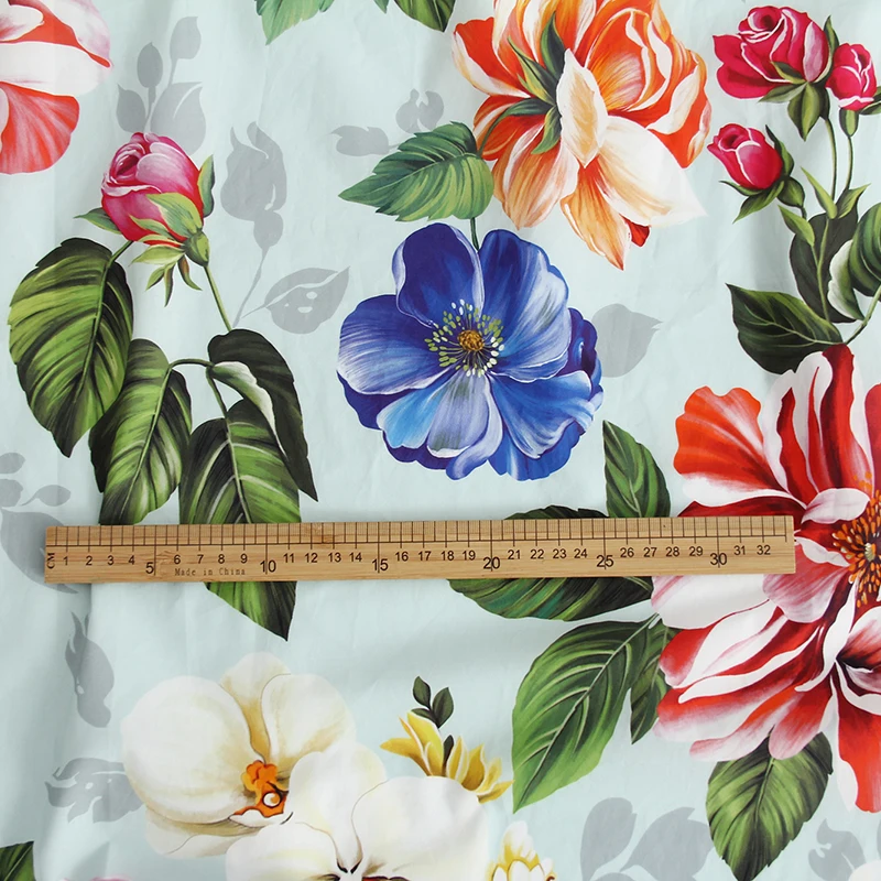 

Multi-colored Flower Printed Poplin Cotton or Satin Fabric For Woman's Dresses Blouse DIY Custom Cloth Sewing Material