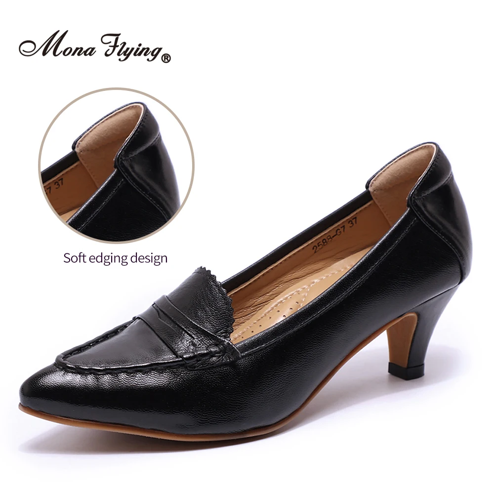 Mona Flying Scarpe eleganti con tacco a forma di gattino in vera pelle Décolleté con tacco alto 5 cm per le donne Scarpe a punta eleganti da ufficio