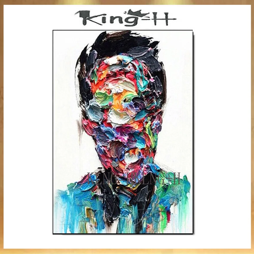 

Hand painted Francoise Nielly Palette knife man portrait Face Oil painting Character figure canva wall Art picture