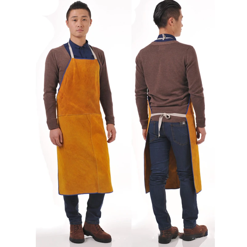 2020Cowhide Leather Work Clothing Apron Flame Retardant Electric Hard Work Factory Blacksmith Safety Welder Workshop Bib For Men