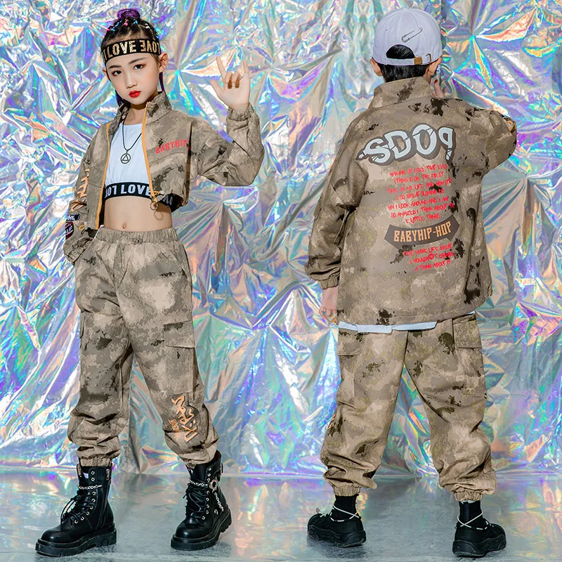 Hip Hop abbigliamento per bambini ragazze Jazz Dance Costume maniche lunghe Camouflage Hip Hop Outfit ragazzi Street Dancing Show Stage Wear BL6857