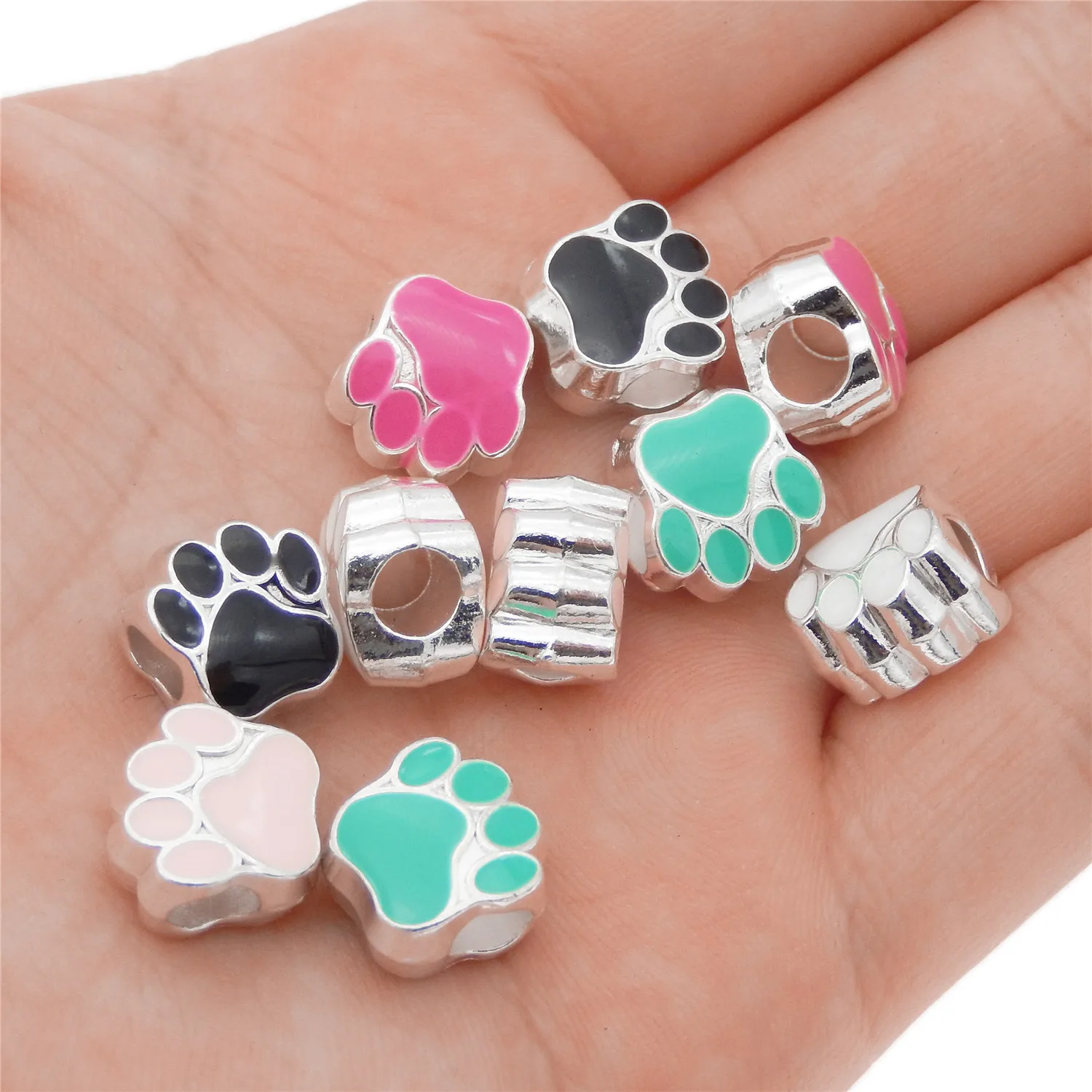 10pcs Big Hole 5mm Bead Animal Paw Prints Beads Bangle Bracelet DIY Jewelry making Beads Wholesale Necklace Accessories Colorful