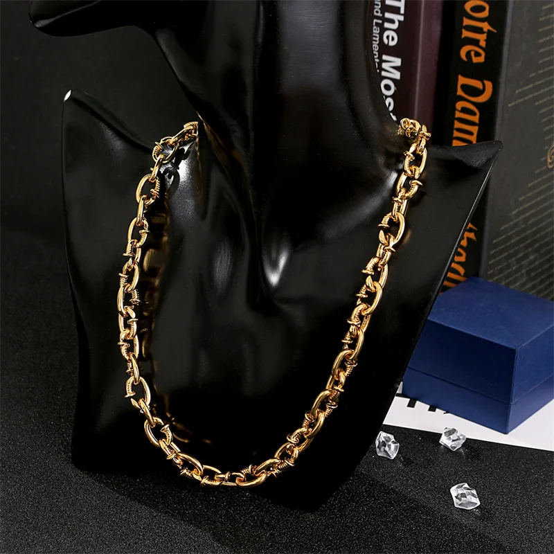 Fashion Nail Art Alloy Hip Hop Necklace Bracelet Men's Neck Accessories Gold Color Harajuku Streetwear Party Locomotive Jewelry