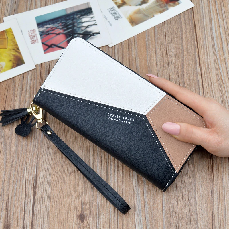 Geometric Luxury Brand PU Leather Women Long Zipper Coin Purses Tassel Design Clutch Wallet Female Money Credit Card Holder