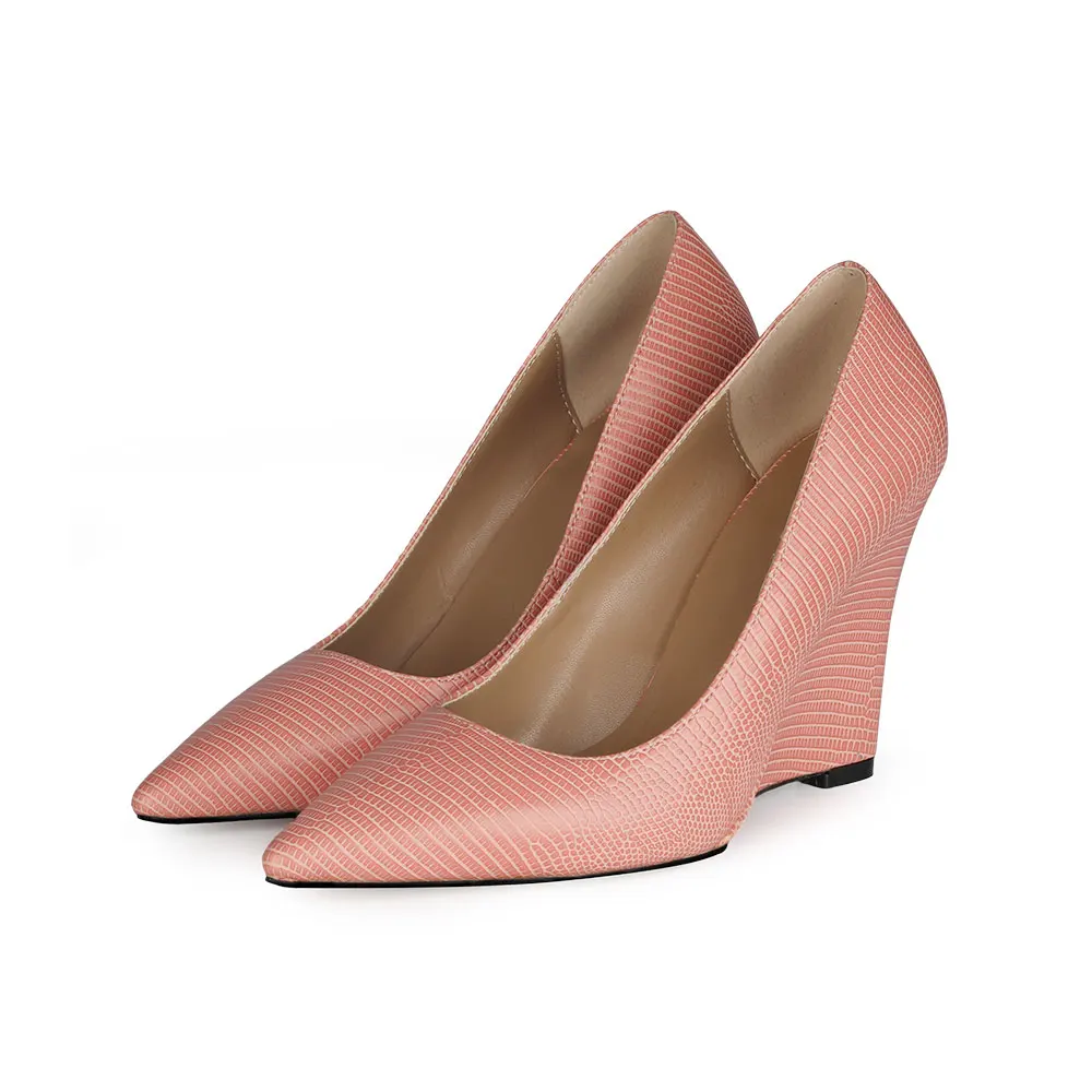 

10Cm High Heel Wedge Pumps Women Comfortable Lattice Pink Pumps Pointed Toe Ladies Office Shoes Fashion New Shoes Woman Big Size