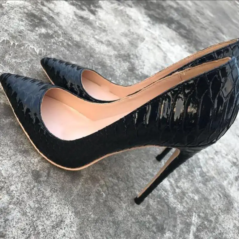 

Pumps Heel 2021 Summer Snakeskin Sexy High Heels 12cm Ladies Shoe Pointed Toe Shallow Fashion Single Shoes Brand Women Shoes