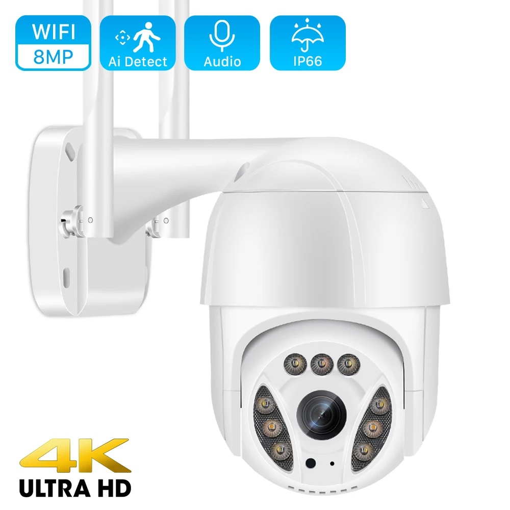 Caméra de Surveillance extérieure PTZ IP WiFi HD 3MP/5MP/8MP/4K, 1080P, H.265, dispositif de sécurité sans fil, avec ia, pour la détection humaine