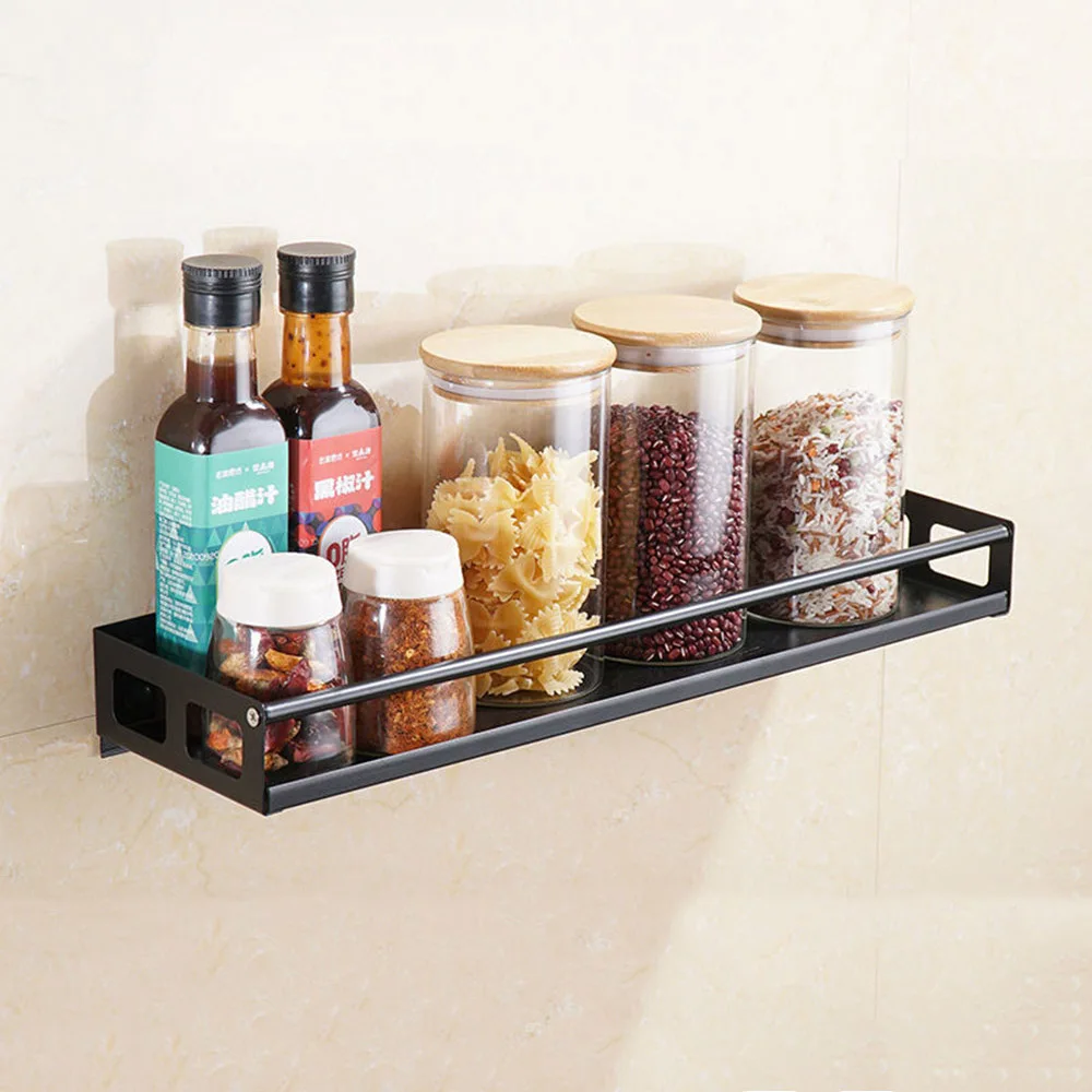 Kitchen Organizer Wall Mount Storage Rack Punch-free Metal Spice Jar Rack Cabinet Shelf Kitchen Storage Holder