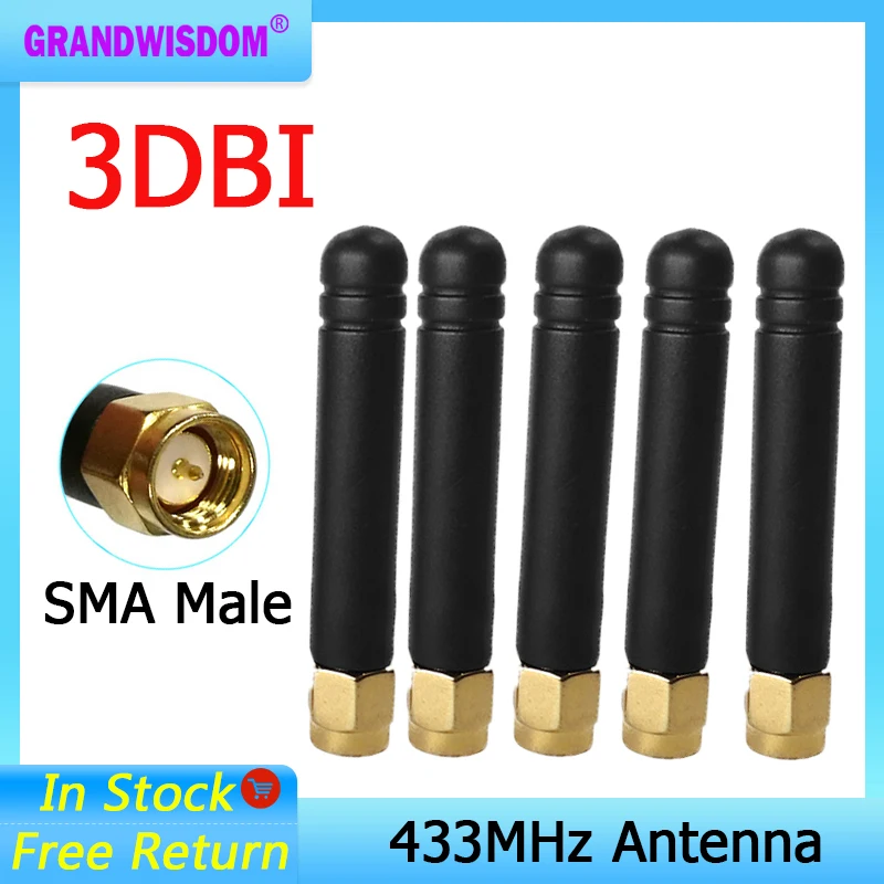 

GRANDWISDOM 5/10/20pcs 433mhz antenna 3dbi sma male lora antene pbx iot module lorawan signal receiver antena high gain