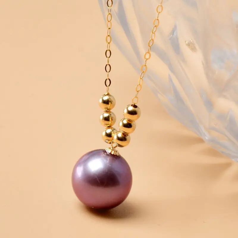 

NYMPH Big18K gold Pure natural Freshwater purple pearl Pendant Necklace 12-13mm AU750 Boutique Women's party gift