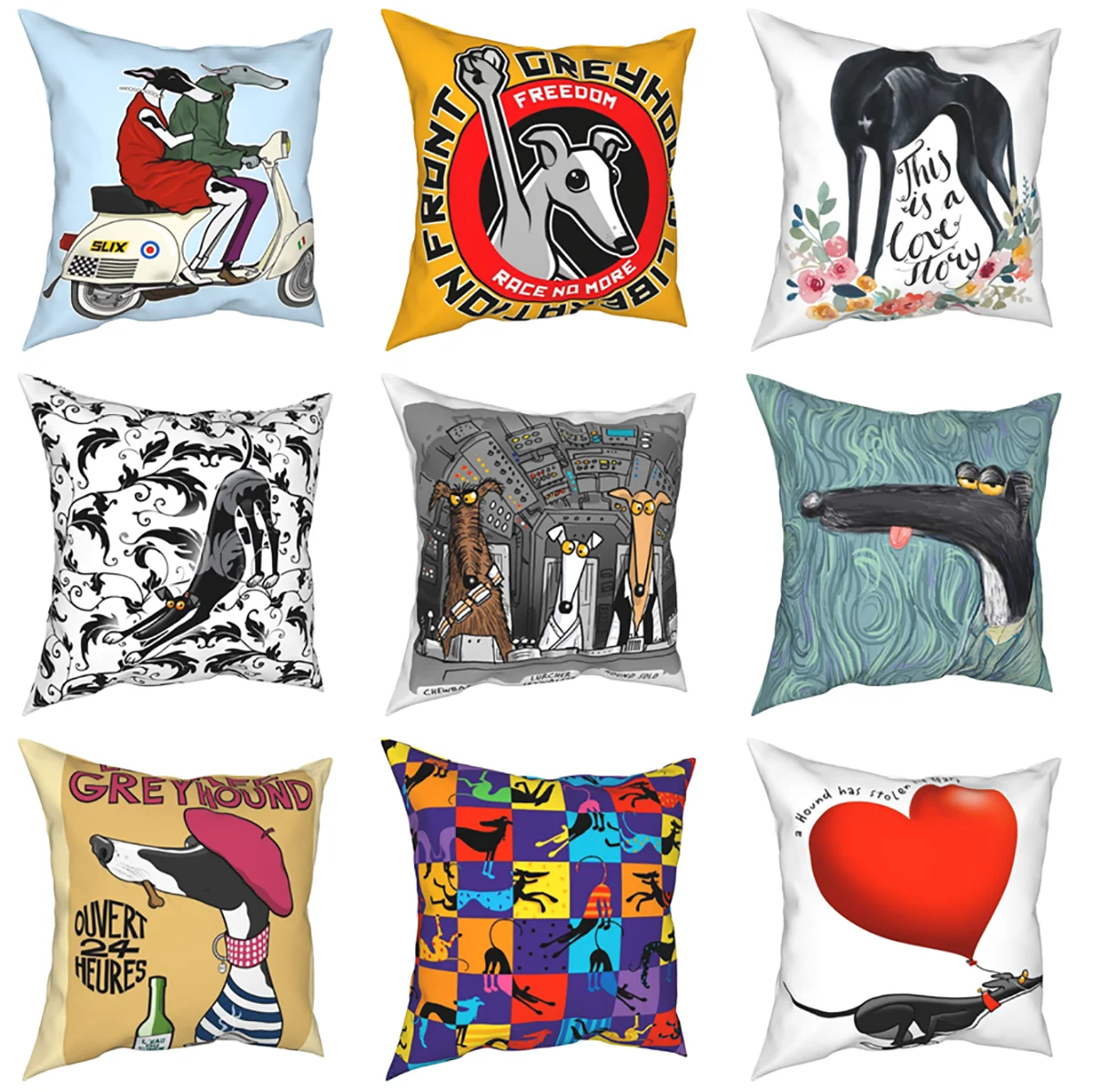 Greyhound Hounds Square Pillowcases Home Whippet Lurcher Sighthound Galgo Dog Funny Cushion Case Decor Pillow Cover 45*45cm