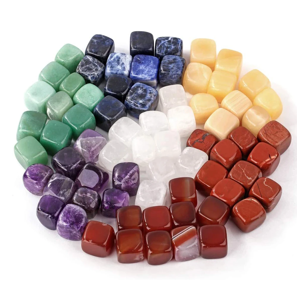 7 Chakra Stones Healing Crystals Natural Tumbled Polished Cube Gemstone Sets for Reiki Healing Meditation Yoga Balancing Therapy