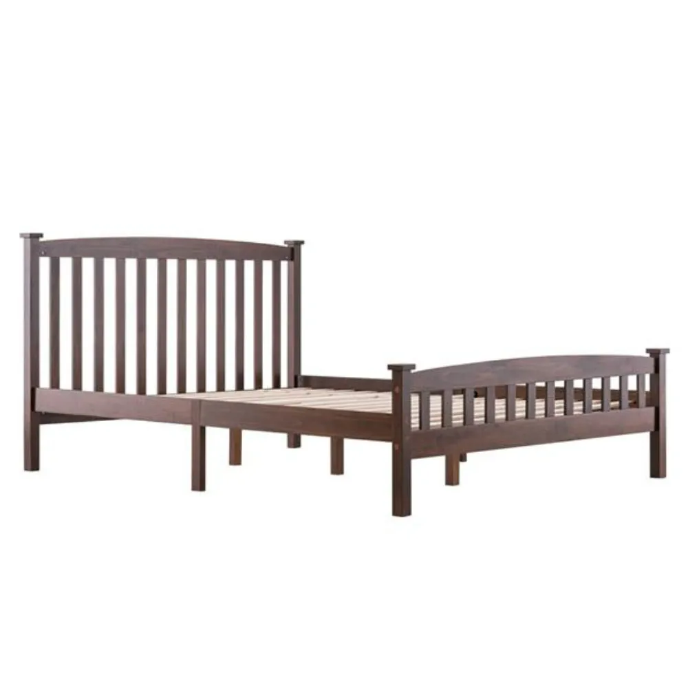 PWB-044 Bed Frame Cap Vertical Strip Bed Walnut Bed Queen Easy to Assemble Stylish and Modern Bedroom Furniture [US-W]