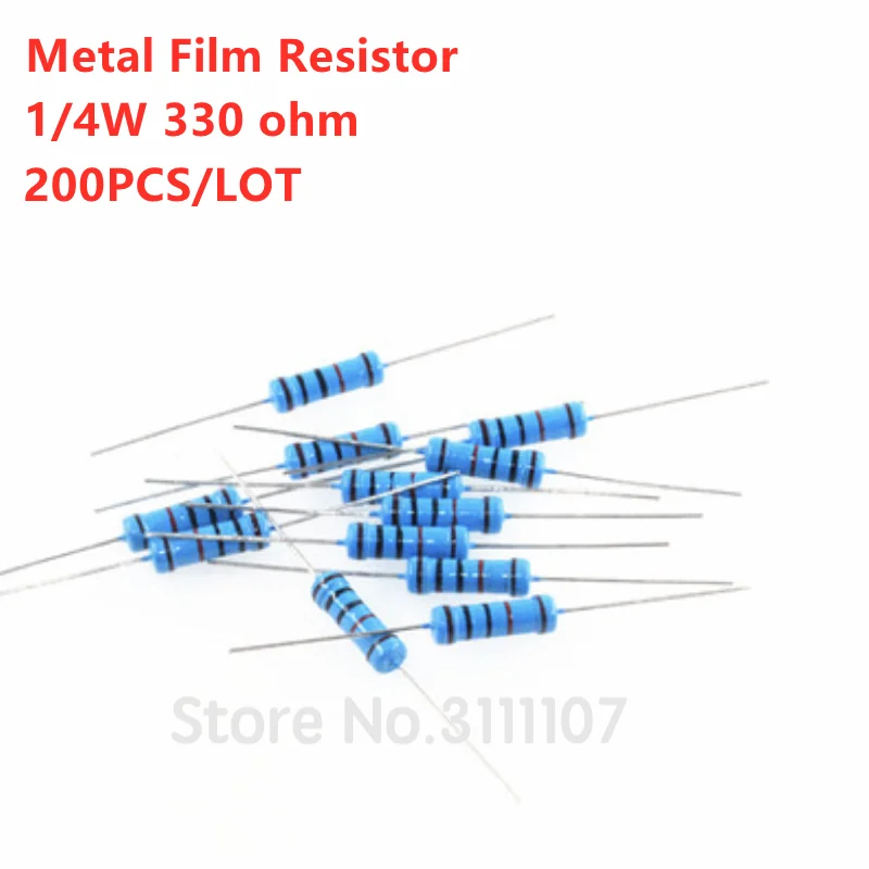 

200PCS 1/4W 330 Ohm Resistor +/- 1% ROHS1/4w 330R ohm Metal Film Resistors / 0.25W Watt Color Ring Resistance Carbon Film