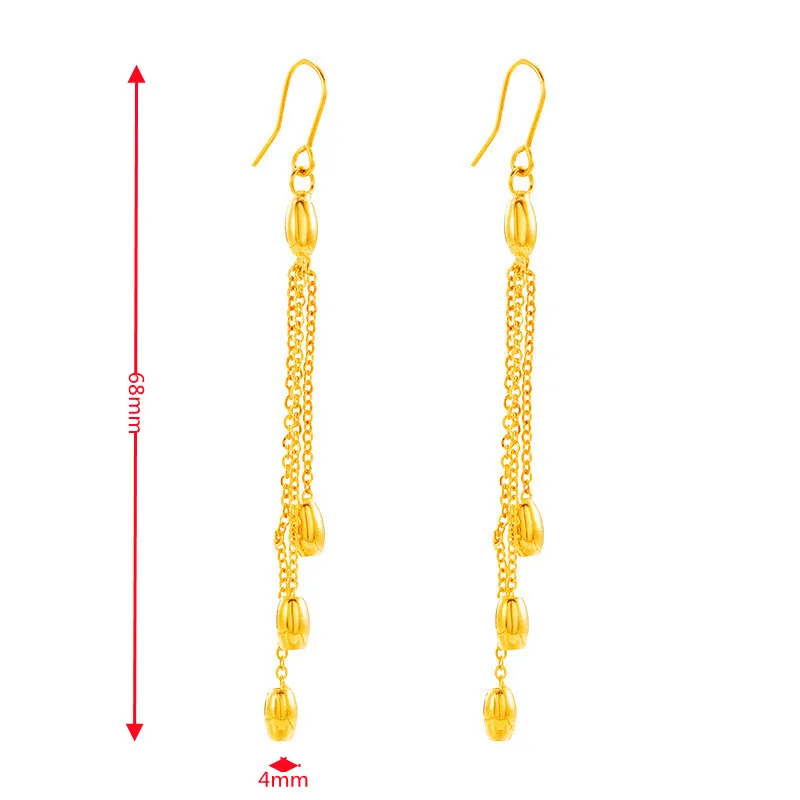 24K Gold Plated Earrings for Women Girls Long Tassel Oval Beads Korean Fashion Drop Earrings 2021 Trend New Gold Jewelry Gift