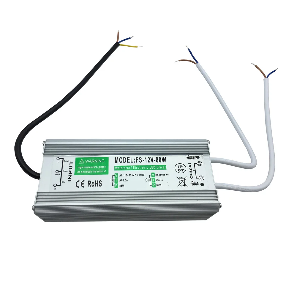 

AC110-250V Input and DC12V/DC24V Output Transformer 60W 80W 100W 120W IP67 Waterproof for Underwater Pool Light