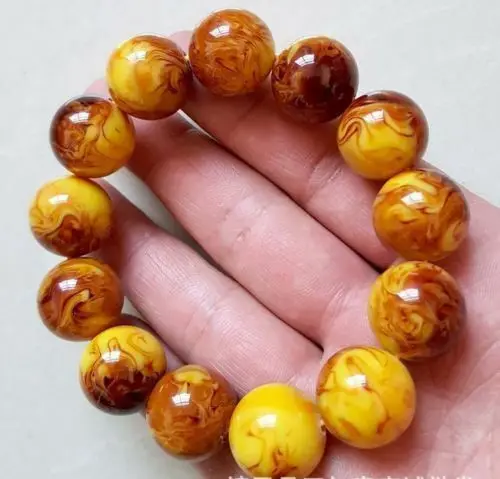 18MM natural beeswax bracelet old Amber Buddha beads bracelet for men and women