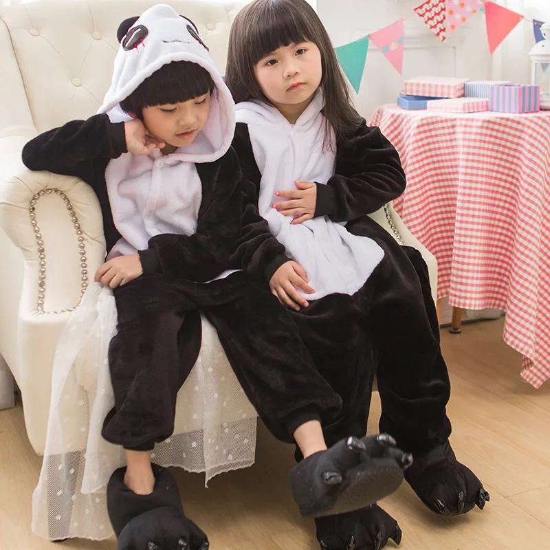 One Piece Hooded Jumpsuits for Adult Baby Girl Clothes Children Panda Pajamas Winter Animal Onesies Cartoon Sleepwear Pyjamas