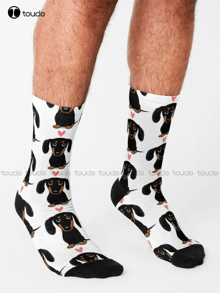 Dachshund Dog Cute Heart Love Socks Cotton Socks For Men Personalized Custom Unisex Adult Teen Youth Socks 360° Digital Printing