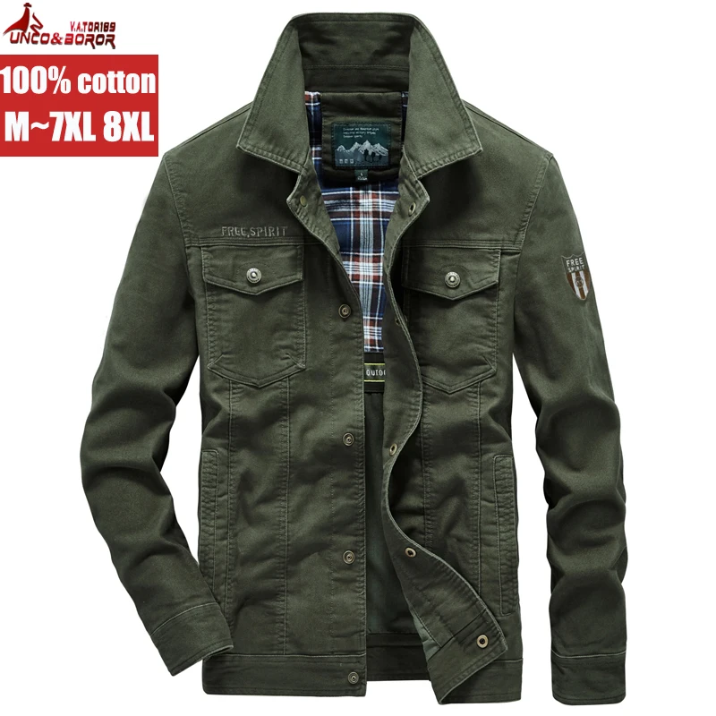 

Oversize 6XL 7XL 8XL Autumn Military Pilot Bomber Varsity Jacket Men 100% Cotton Casual Streetwear Multi-pocket Business Coats