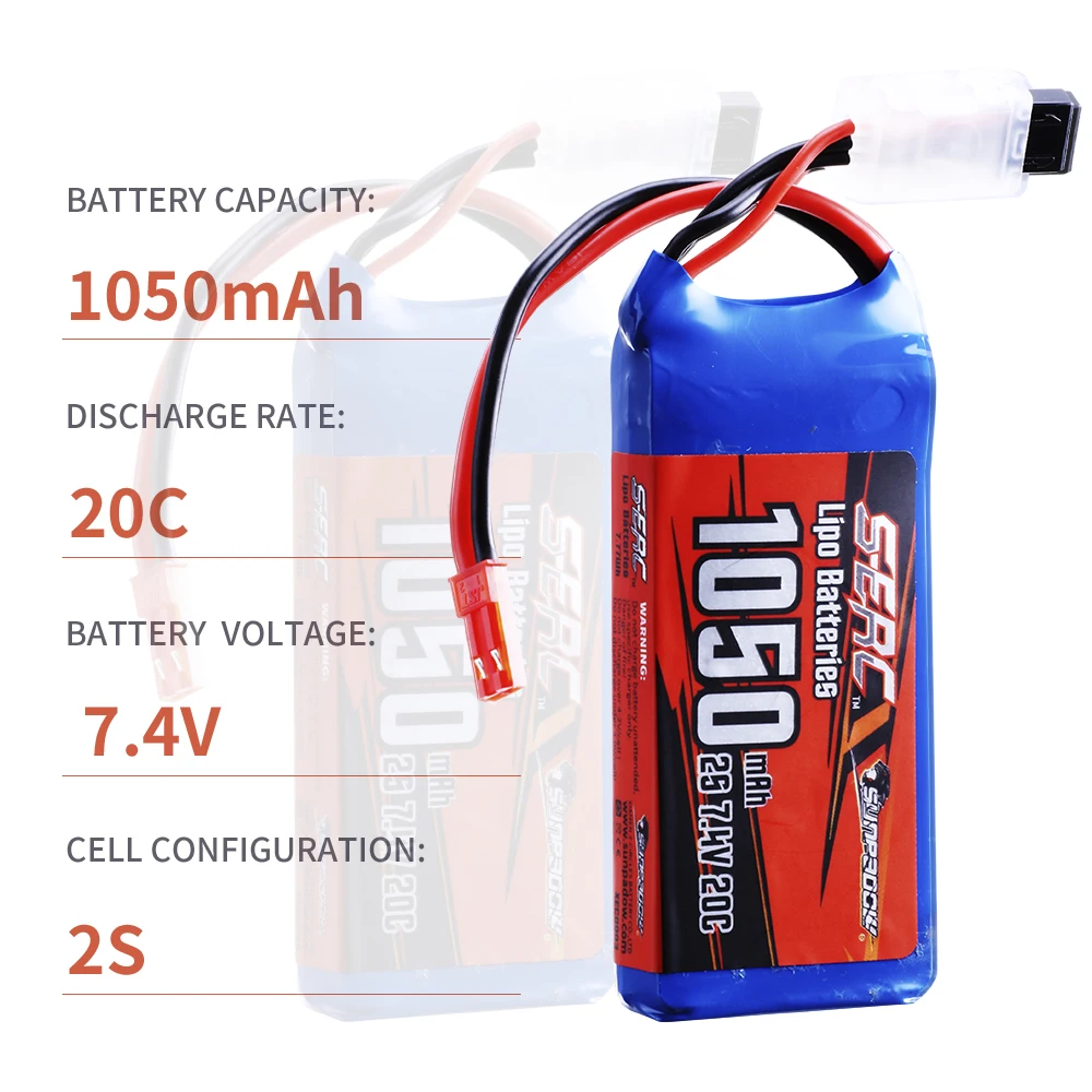 2/4pcs SUNPADOW 2S 1050mAh Lipo Battery 7.4V 20C with JST Plug for RC Airplane Quadcopter Helicopter Drone FPV Model Racing