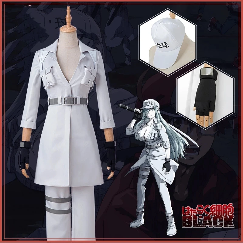 Anime Cells At Work! White Blood Cell Neutrophil Cosplay Costume Uniform Suits for Halloween Christmas Party Full set wigs shoes