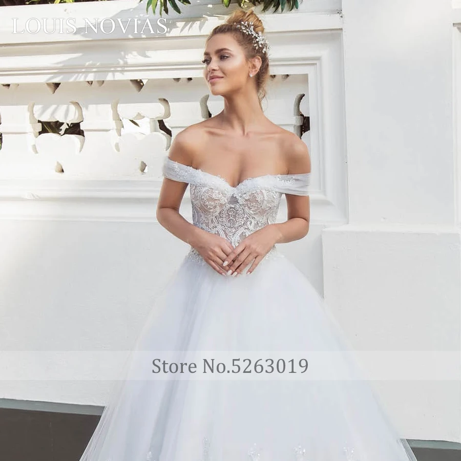 Louis Novias Elegante di Tulle Dell'innamorato Sexy Backless Del Merletto di Sogno di Lusso Treno Abito Da Sposa Romantico Abito Da Sposa Su Misura Made