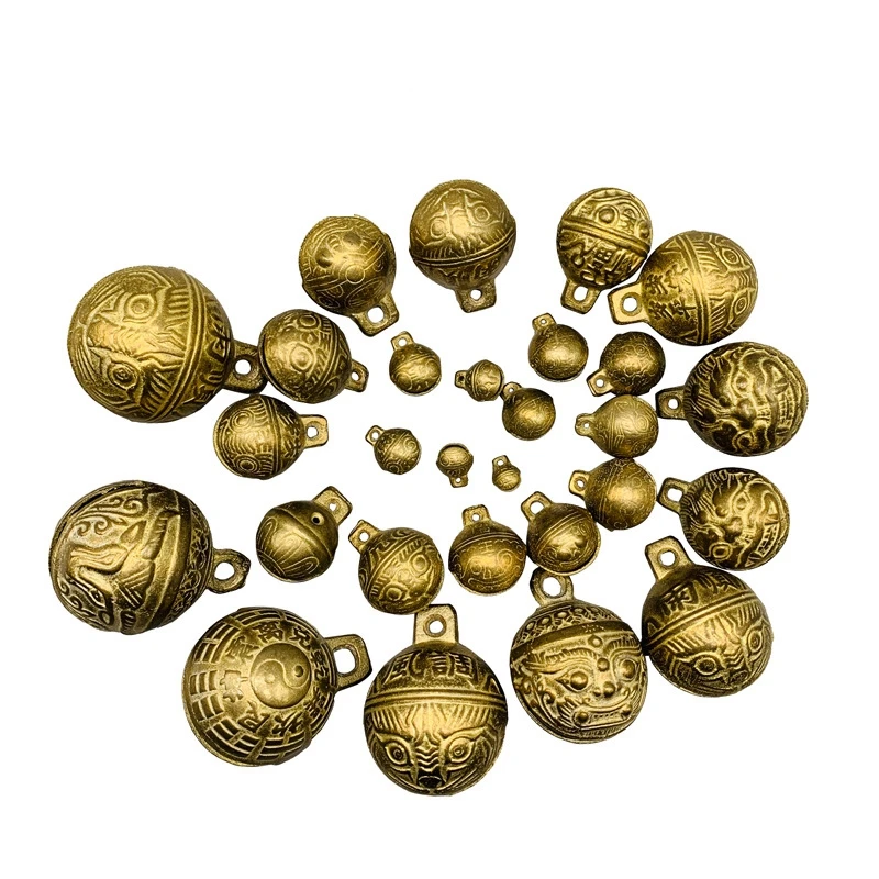 Feng Shui Chinese Vintage Style Tibetan Brass Bell 9mm-52mm Tiny Bead Craft Decorative Tiger Head DIY for Party Decoration