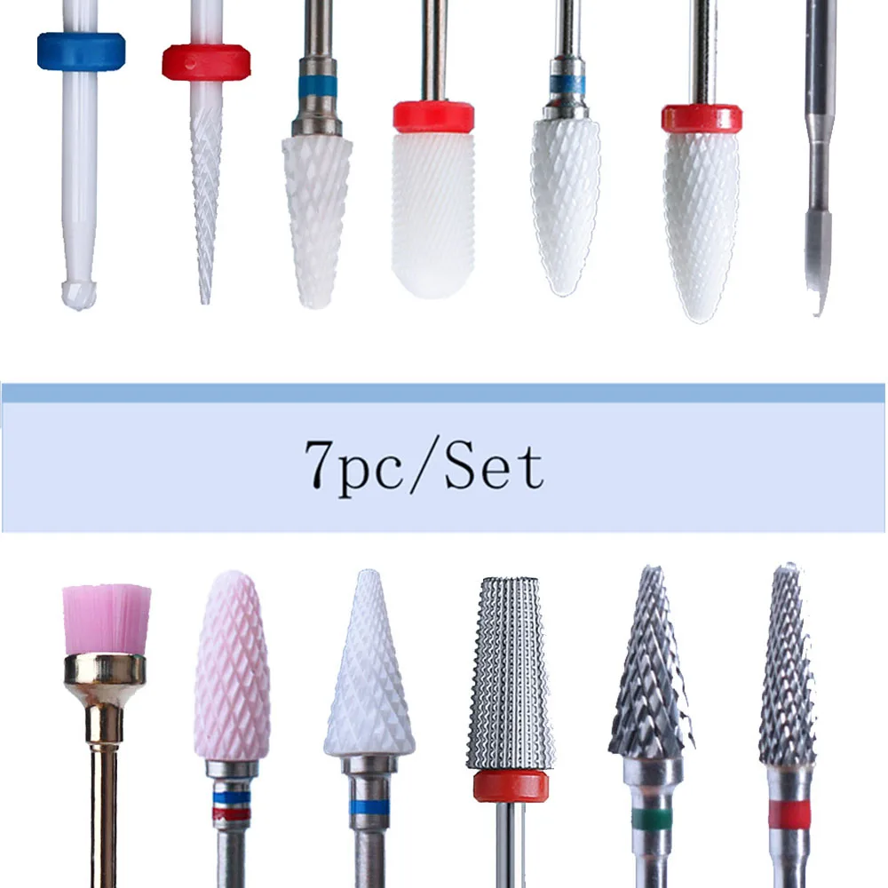 

6/7pcs Nail Drill Bit Ceramic Carbide Milling Cutter for Nails Manicure File Electric Pedicure Burr Gel Remove Tools Accessories