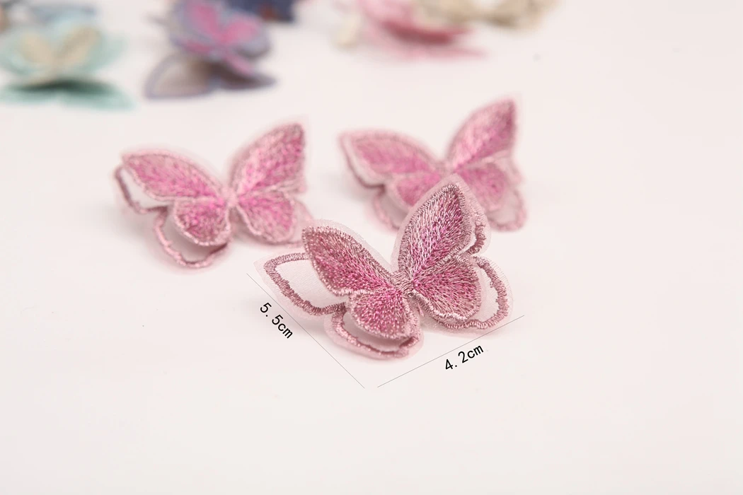 10 Pieces Double Layer Embroidery Butterfly Patch DIY Handmade Material Clothing Hair Accessories Ingredients