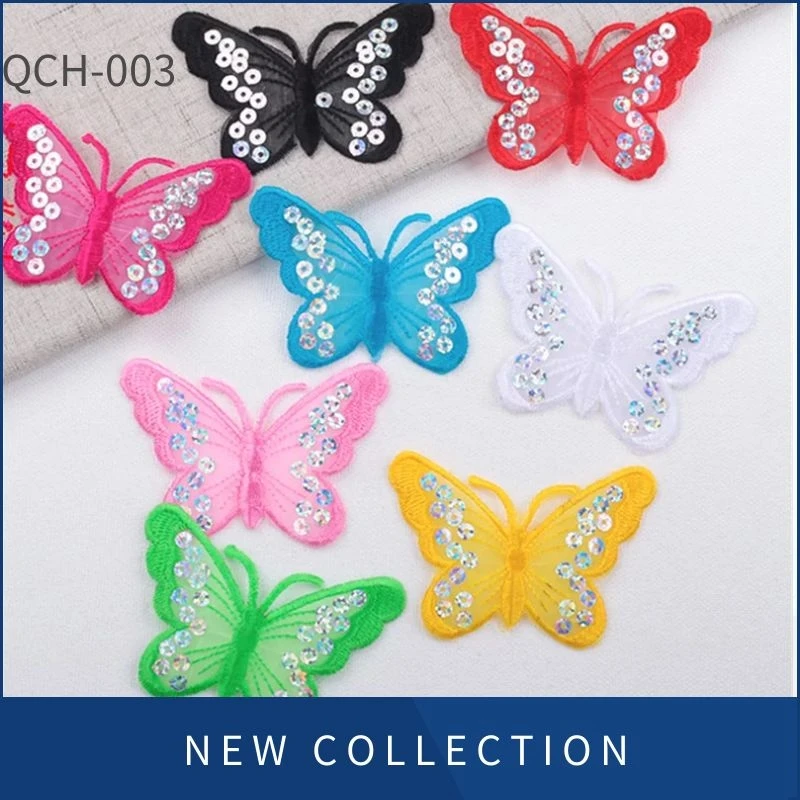 8PCS 3D Glitter Sequin Butterfly DIY 7.5*5CM Embroidered Garment Accessories Handcrafted Fabric