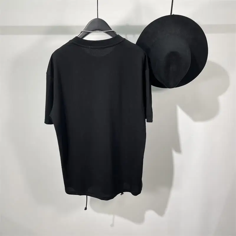 Men's Short Sleeve T-Shirt Summer New Solid Color Round Collar Fashion Drawstring Ribbon Personality Splicing Design T-Shirt