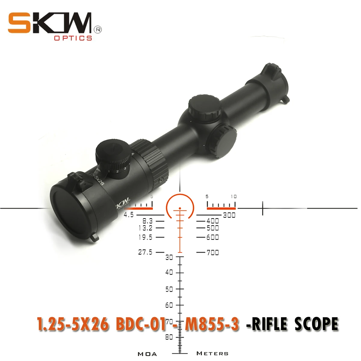 SKWoptics-Rifle Scope, Tactical Riflescope, Hunting AK AR,M4 Sight Compact, AR15 BDC Reticle, 1.25-5x26BDC, 01-M855-3