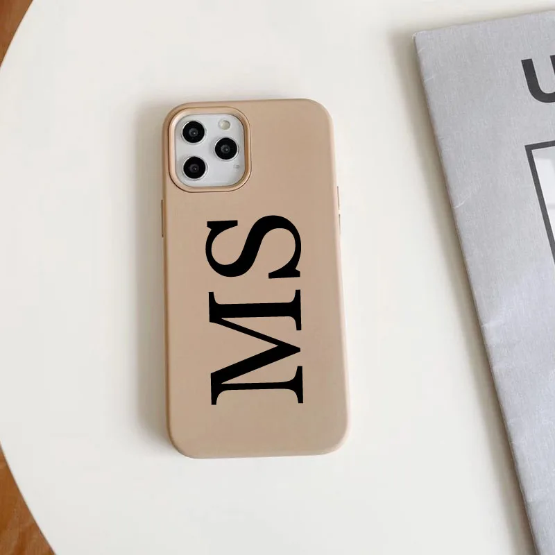 Capa de couro de luxo com letras iniciais personalizadas para iPhone, Sólido Personalize Nome PU Cover, 14 Pro Max, 13, 12, 11 Pro Max, XR, XS Max