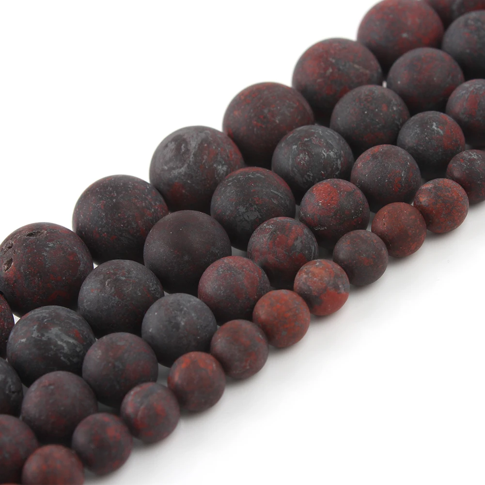 4/6/8/10/12mm Dark Red Flower Jaspers Natural Stone Round Beads for Jewelry Making DIY Bracelet Accessories 15\