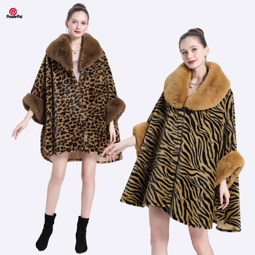 Wild Soft Plush Zebra Leopard Stripes Overcoat Faux Fur Cape Coat Wide Lapel Women Autumn Winter Thick Warm Cardigan Parka Loose