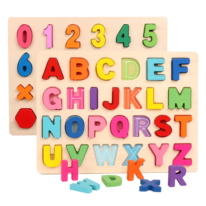 Kids Wooden 3D Alphabet Number Puzzle Baby Colorful Letter Digital Geometric Educational Toy For Toddler Boy Girl Gift