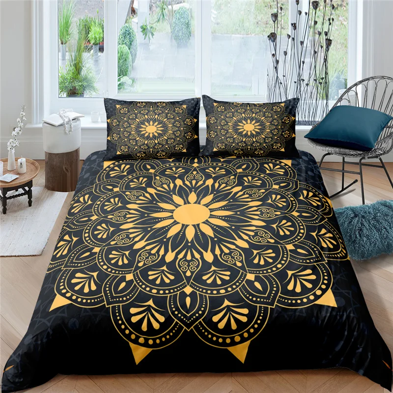 

Home Living Luxury Mandala Print 2/3Pcs Soft Duvet Cover with PillowCase Queen and King Size Kids Bedding Set EU/US/AU Size