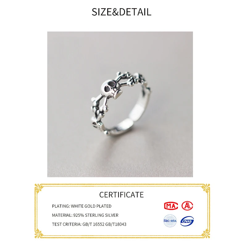 Vintage 925 Sterling srebrna czaszka pierścienie dla kobiet moda Trendy biżuteria duże regulowane antyczne pierścienie Anillos