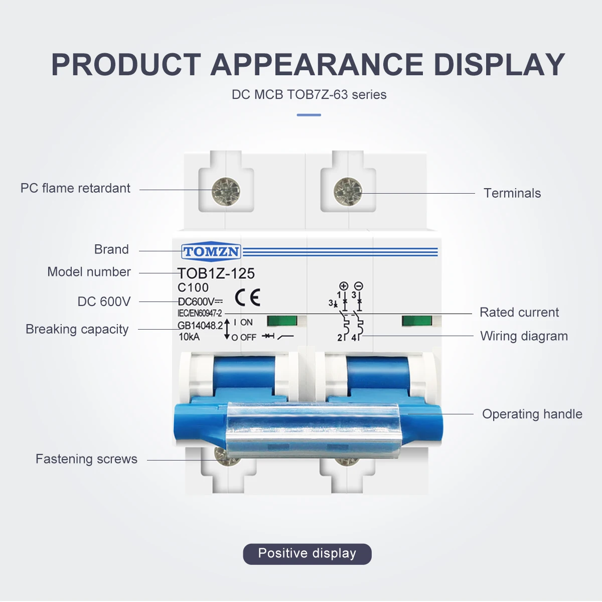 Interruttore automatico 2P DC MCB 600V 125A 100A 80A PER sistema fotovoltaico Curva C Interruttore principale batteria