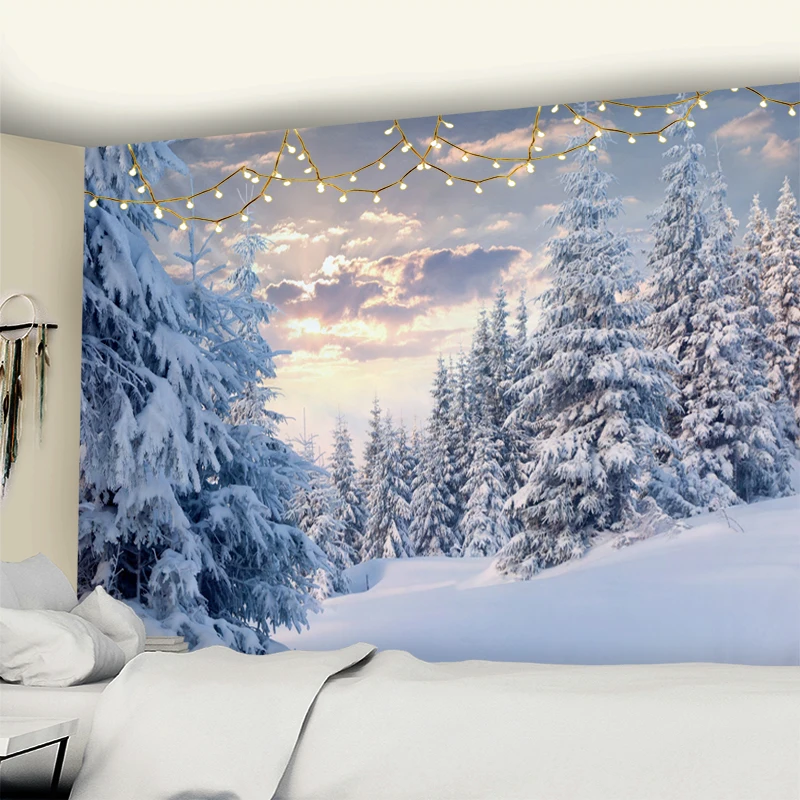 Snow Scenery Tapestry Wall Hanging Small Fresh Bohemian Table Mat Living Room Decorated With Polyester Background Cloth