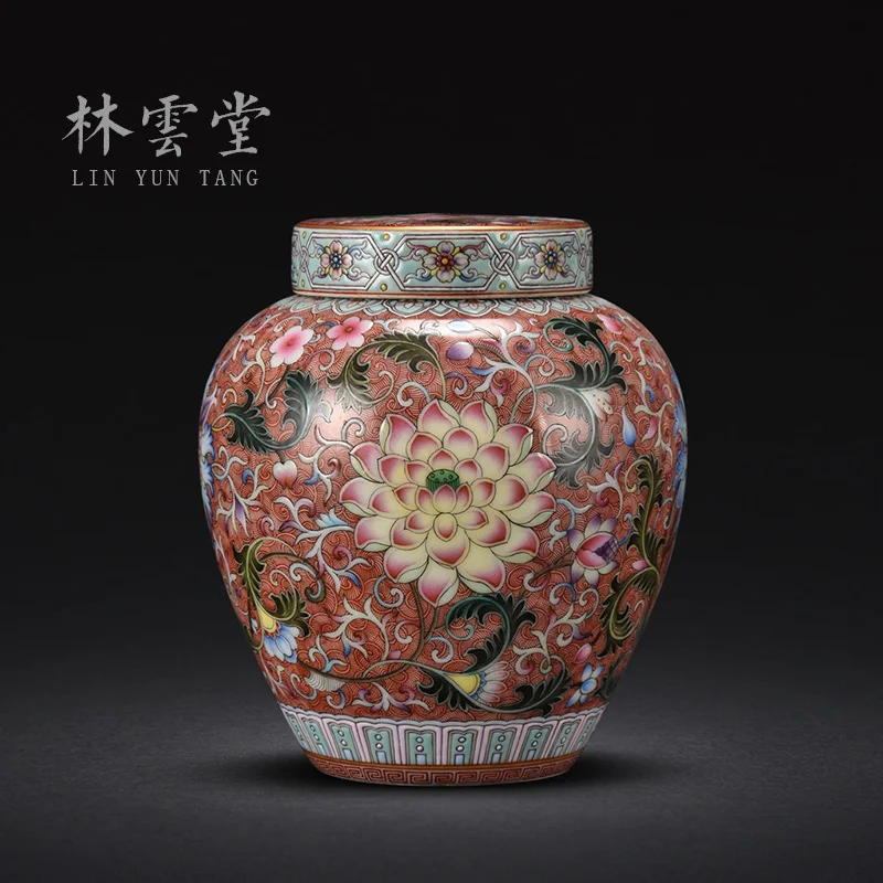 Lin Yuntang jingdezhen ceramics pure manual colored enamel kam fung river-banks caddy boutique high-end portable sealed