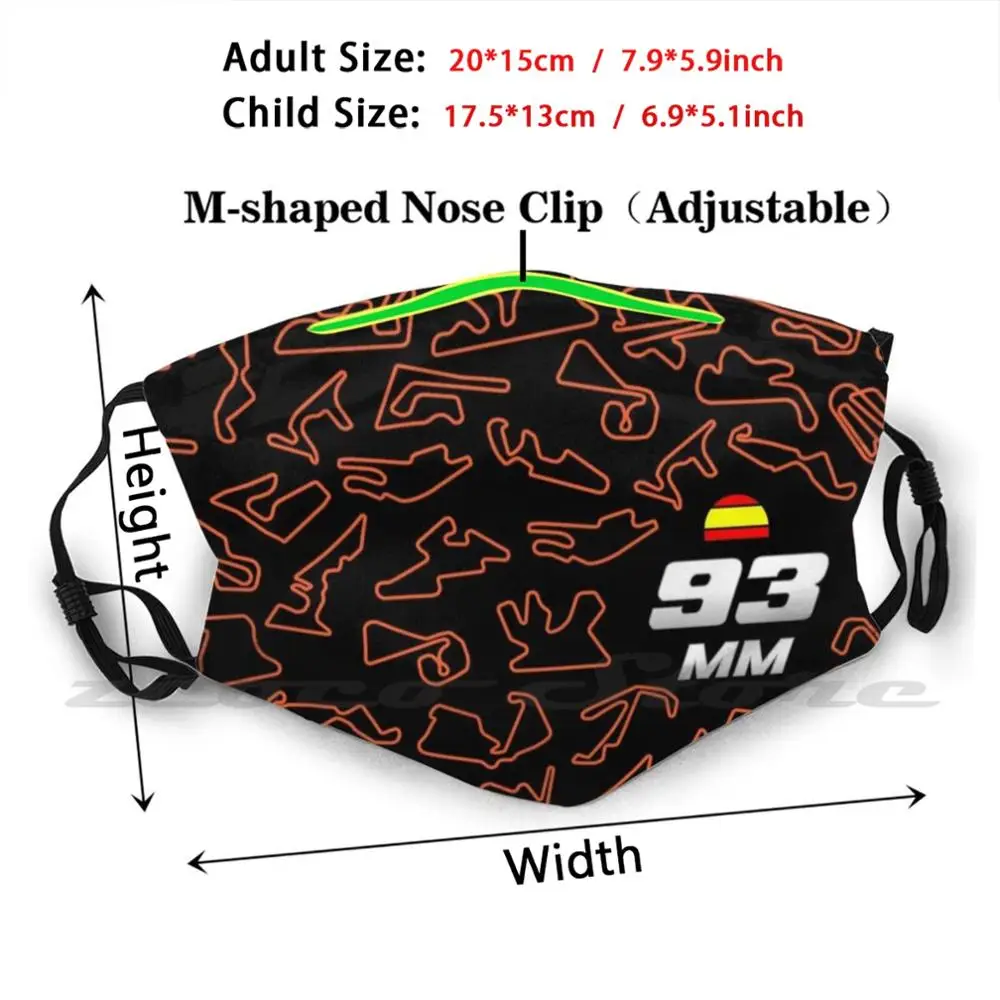93 Mm-Circuits Washable Trending Customized Pm2.5 Filter Mask Motorcycle Bike Moto Racing Motorcycling Race Gp Track Tracks