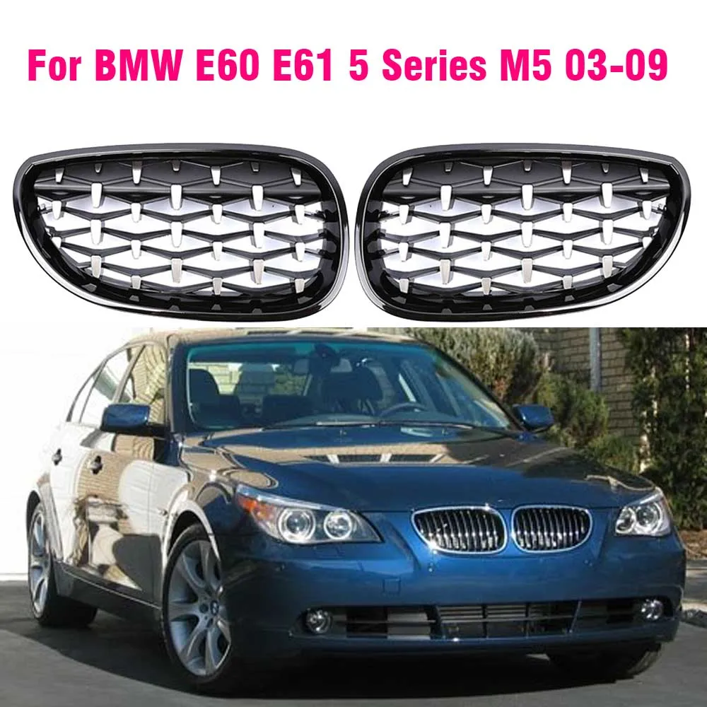 Car Racing Grill For BMW E60 E61 5 Series 2003-2009 Diamond Front Kidney Grille Meteor Style Grill Chrome Auto Accessories