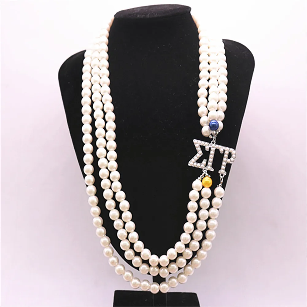 New Trendy Layers Pearl University Associations Greek Letter Label Sigma Gamma Rho Necklaces Women Party Jewelry